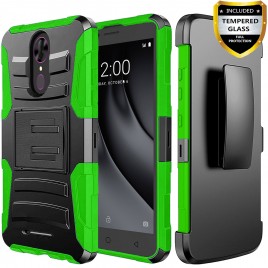 T-Mobile Revvl Plus Case With Tempered Glass Screen Protector Included, Circlemalls Phone Case [Combo Holster] And Built-In Kickstand And Stylus Pen For Revvl Plus And Coolpad Revvl Plus (Green)